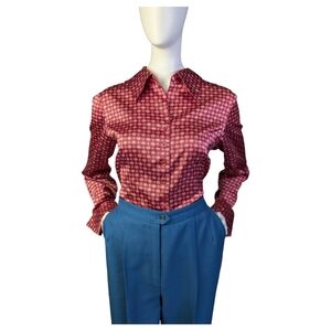 Vintage Conrad C Collection Red Geometric Print Button Front Blouse | Size 8
